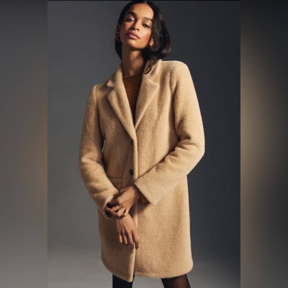 New Anthropologie Sanctuary Hometown Fuzzy Knit Coat Light Sand